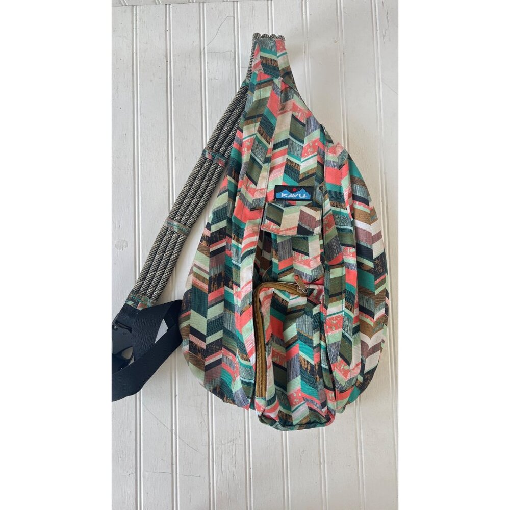 Kavu Rope Sling Bag Chevron Print Multicolor Adjustable Strap Lightweight Polyes